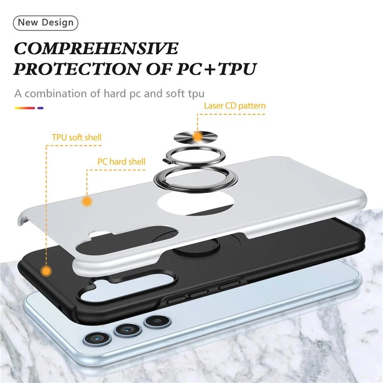 For Samsung Galaxy S24 FE Case PC+TPU Phone Cover with Rotatable Ring Holder