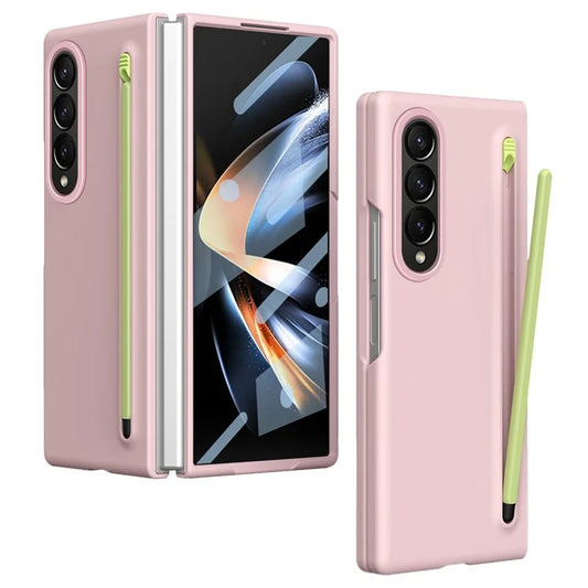 For Samsung Galaxy Z Fold3 5G Case Hard PC Phone Cover with Tempered Glass Film and Stylus