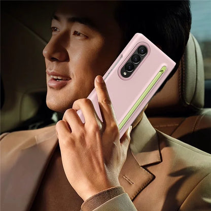 For Samsung Galaxy Z Fold3 5G Case Hard PC Phone Cover with Tempered Glass Film and Stylus