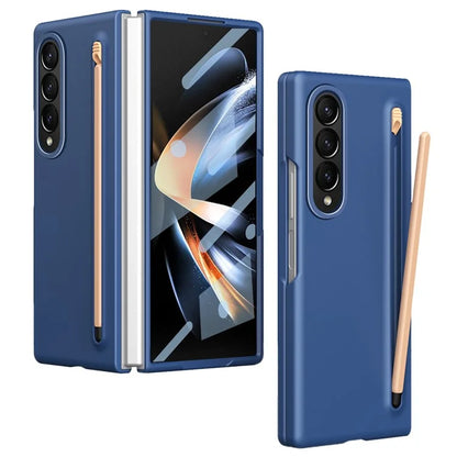 For Samsung Galaxy Z Fold3 5G Case Hard PC Phone Cover with Tempered Glass Film and Stylus