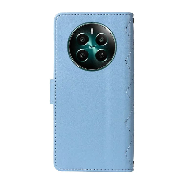 For Realme Narzo 70 5G / Narzo 70 Pro 5G / P1 5G / 12 4G / 12+ 5G Case Wallet Rhombus Leather Phone Cover with Shoulder Strap, Wrist Strap