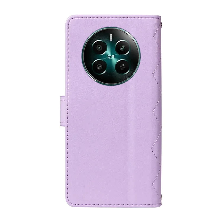 For Realme Narzo 70 5G / Narzo 70 Pro 5G / P1 5G / 12 4G / 12+ 5G Case Wallet Rhombus Leather Phone Cover with Shoulder Strap, Wrist Strap