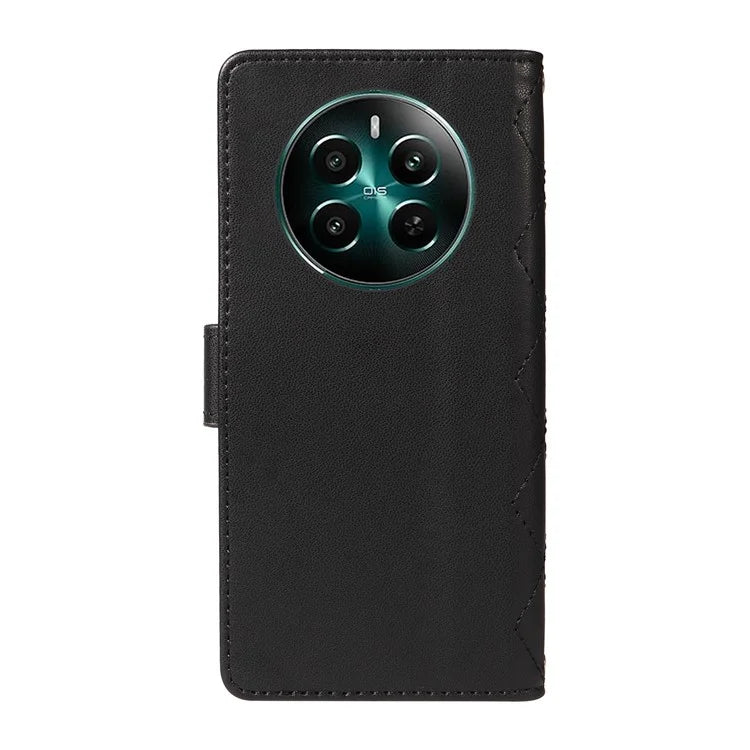 For Realme Narzo 70 5G / Narzo 70 Pro 5G / P1 5G / 12 4G / 12+ 5G Case Wallet Rhombus Leather Phone Cover with Shoulder Strap, Wrist Strap
