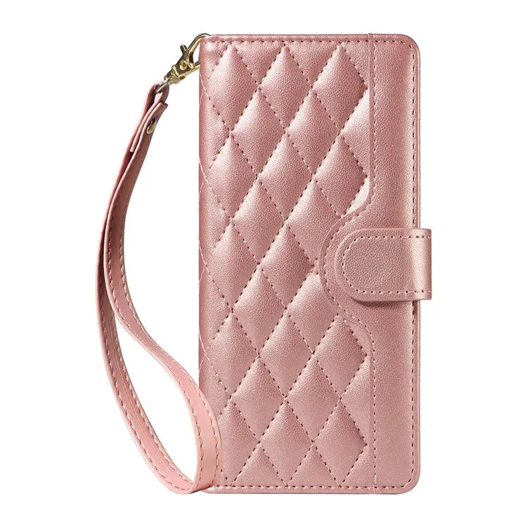 For Realme Narzo 70 5G / Narzo 70 Pro 5G / P1 5G / 12 4G / 12+ 5G Case Wallet Rhombus Leather Phone Cover with Shoulder Strap, Wrist Strap