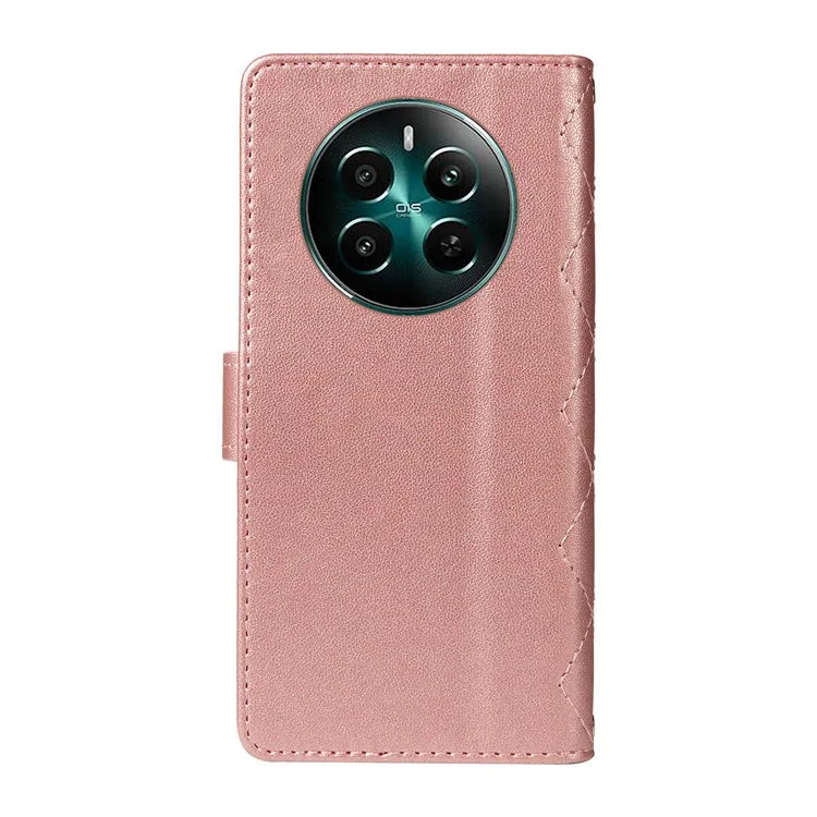 For Realme Narzo 70 5G / Narzo 70 Pro 5G / P1 5G / 12 4G / 12+ 5G Case Wallet Rhombus Leather Phone Cover with Shoulder Strap, Wrist Strap