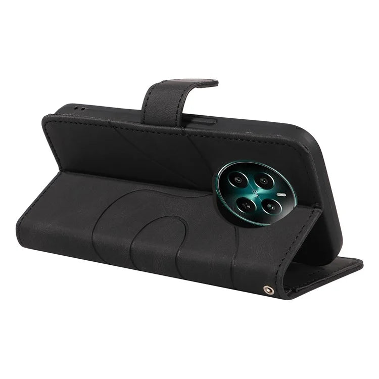For Realme Narzo 70 5G / Narzo 70 Pro 5G / P1 5G / 12 4G / 12+ 5G Case Stand Wallet Leather Phone Cover Curved Line Wrist Strap