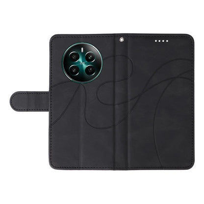 For Realme Narzo 70 5G / Narzo 70 Pro 5G / P1 5G / 12 4G / 12+ 5G Case Stand Wallet Leather Phone Cover Curved Line Wrist Strap