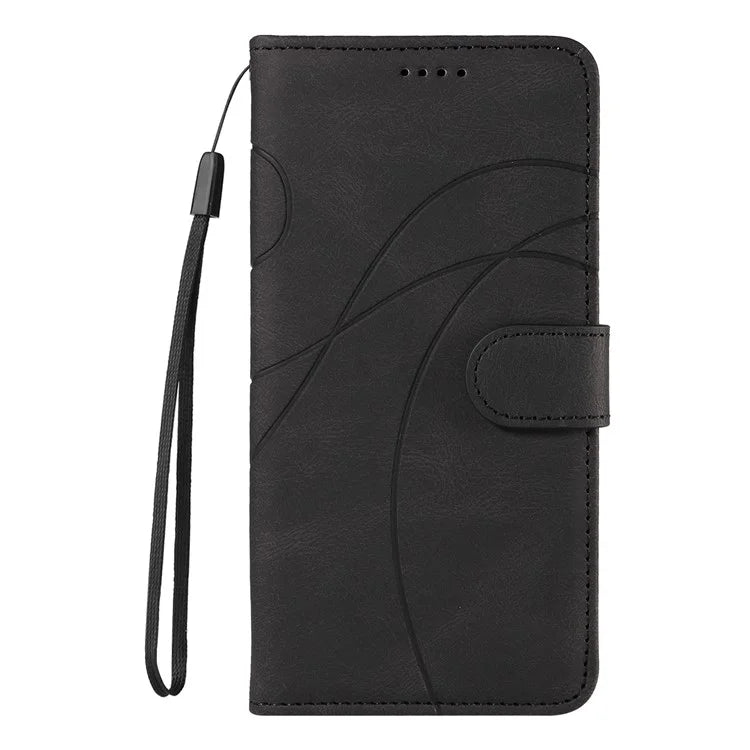 For Realme Narzo 70 5G / Narzo 70 Pro 5G / P1 5G / 12 4G / 12+ 5G Case Stand Wallet Leather Phone Cover Curved Line Wrist Strap