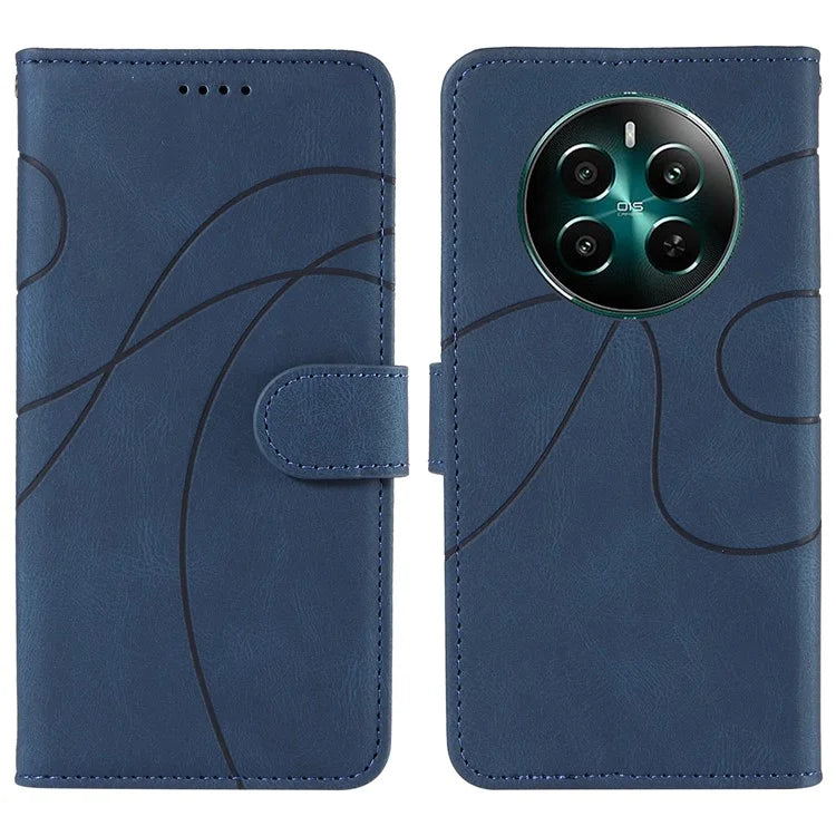 For Realme Narzo 70 5G / Narzo 70 Pro 5G / P1 5G / 12 4G / 12+ 5G Case Stand Wallet Leather Phone Cover Curved Line Wrist Strap