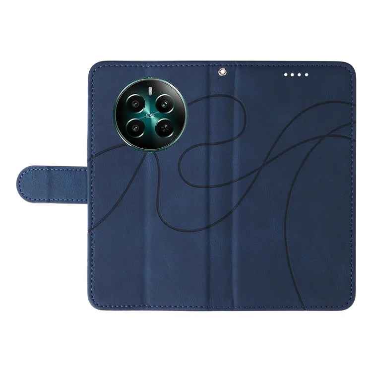 For Realme Narzo 70 5G / Narzo 70 Pro 5G / P1 5G / 12 4G / 12+ 5G Case Stand Wallet Leather Phone Cover Curved Line Wrist Strap