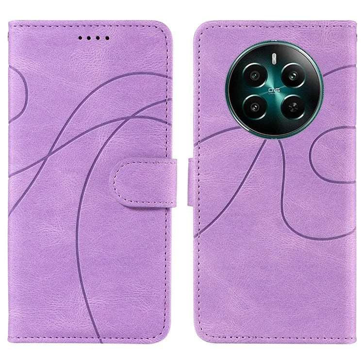 For Realme Narzo 70 5G / Narzo 70 Pro 5G / P1 5G / 12 4G / 12+ 5G Case Stand Wallet Leather Phone Cover Curved Line Wrist Strap