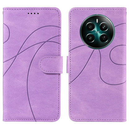 For Realme Narzo 70 5G / Narzo 70 Pro 5G / P1 5G / 12 4G / 12+ 5G Case Stand Wallet Leather Phone Cover Curved Line Wrist Strap