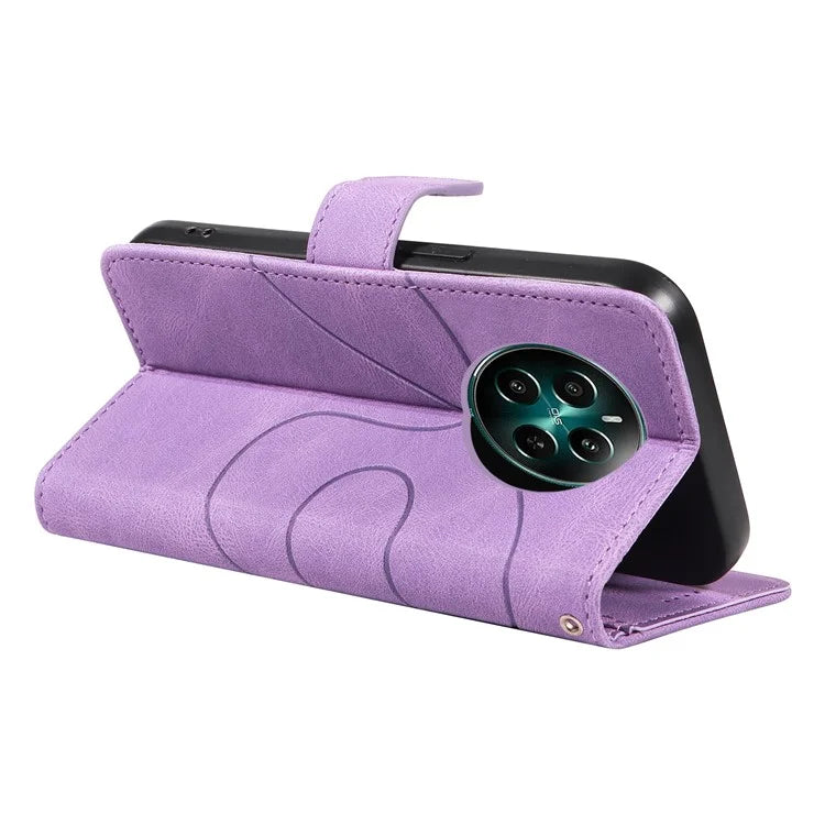 For Realme Narzo 70 5G / Narzo 70 Pro 5G / P1 5G / 12 4G / 12+ 5G Case Stand Wallet Leather Phone Cover Curved Line Wrist Strap