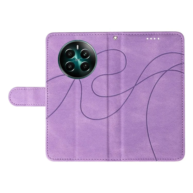 For Realme Narzo 70 5G / Narzo 70 Pro 5G / P1 5G / 12 4G / 12+ 5G Case Stand Wallet Leather Phone Cover Curved Line Wrist Strap