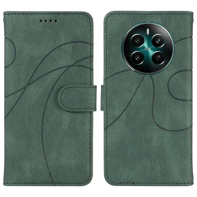For Realme Narzo 70 5G / Narzo 70 Pro 5G / P1 5G / 12 4G / 12+ 5G Case Stand Wallet Leather Phone Cover Curved Line Wrist Strap