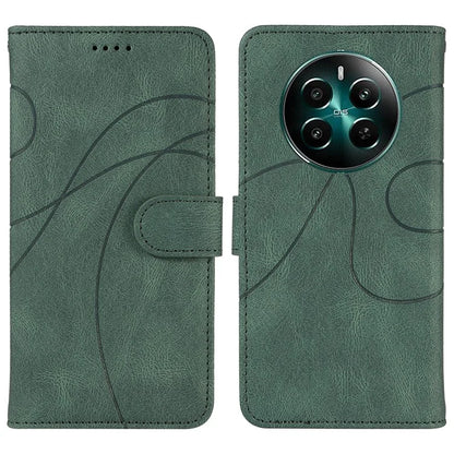 For Realme Narzo 70 5G / Narzo 70 Pro 5G / P1 5G / 12 4G / 12+ 5G Case Stand Wallet Leather Phone Cover Curved Line Wrist Strap