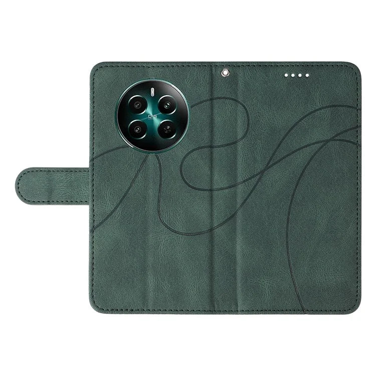 For Realme Narzo 70 5G / Narzo 70 Pro 5G / P1 5G / 12 4G / 12+ 5G Case Stand Wallet Leather Phone Cover Curved Line Wrist Strap