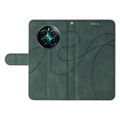 For Realme Narzo 70 5G / Narzo 70 Pro 5G / P1 5G / 12 4G / 12+ 5G Case Stand Wallet Leather Phone Cover Curved Line Wrist Strap