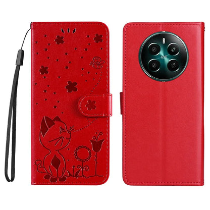 KT Imprinting Flower Series-4 For Realme Narzo 70 5G / Narzo 70 Pro 5G / P1 5G / 12 4G / 12+ 5G Case Cat Bee Pattern Leather Phone Cover