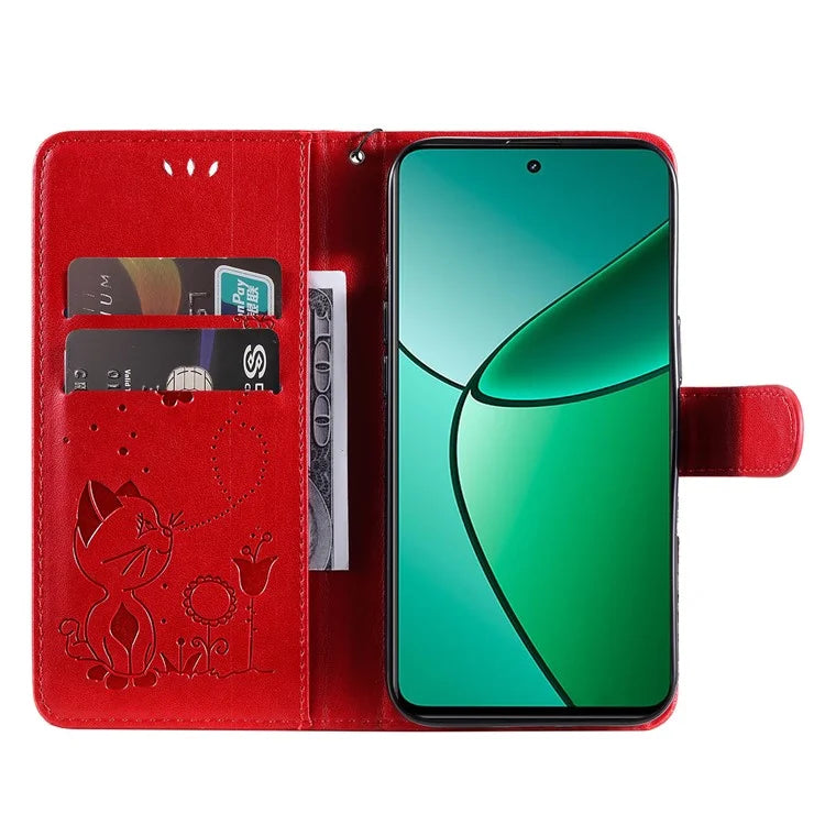 KT Imprinting Flower Series-4 For Realme Narzo 70 5G / Narzo 70 Pro 5G / P1 5G / 12 4G / 12+ 5G Case Cat Bee Pattern Leather Phone Cover