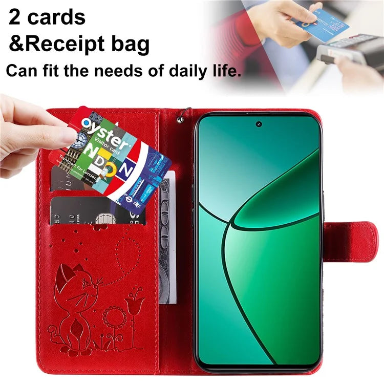 KT Imprinting Flower Series-4 For Realme Narzo 70 5G / Narzo 70 Pro 5G / P1 5G / 12 4G / 12+ 5G Case Cat Bee Pattern Leather Phone Cover