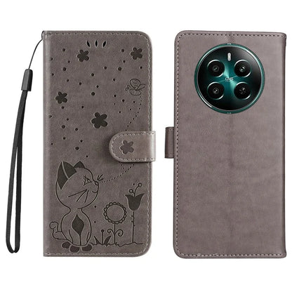 KT Imprinting Flower Series-4 For Realme Narzo 70 5G / Narzo 70 Pro 5G / P1 5G / 12 4G / 12+ 5G Case Cat Bee Pattern Leather Phone Cover