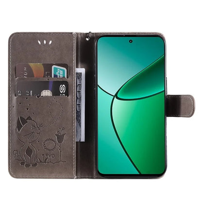 KT Imprinting Flower Series-4 For Realme Narzo 70 5G / Narzo 70 Pro 5G / P1 5G / 12 4G / 12+ 5G Case Cat Bee Pattern Leather Phone Cover