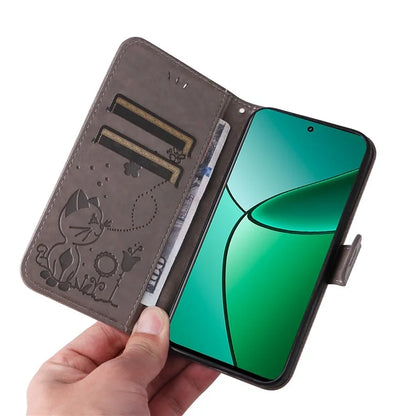 KT Imprinting Flower Series-4 For Realme Narzo 70 5G / Narzo 70 Pro 5G / P1 5G / 12 4G / 12+ 5G Case Cat Bee Pattern Leather Phone Cover