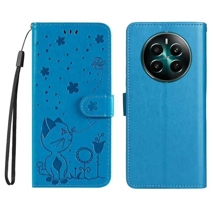 KT Imprinting Flower Series-4 For Realme Narzo 70 5G / Narzo 70 Pro 5G / P1 5G / 12 4G / 12+ 5G Case Cat Bee Pattern Leather Phone Cover