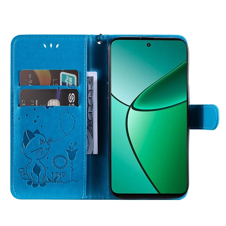 KT Imprinting Flower Series-4 For Realme Narzo 70 5G / Narzo 70 Pro 5G / P1 5G / 12 4G / 12+ 5G Case Cat Bee Pattern Leather Phone Cover