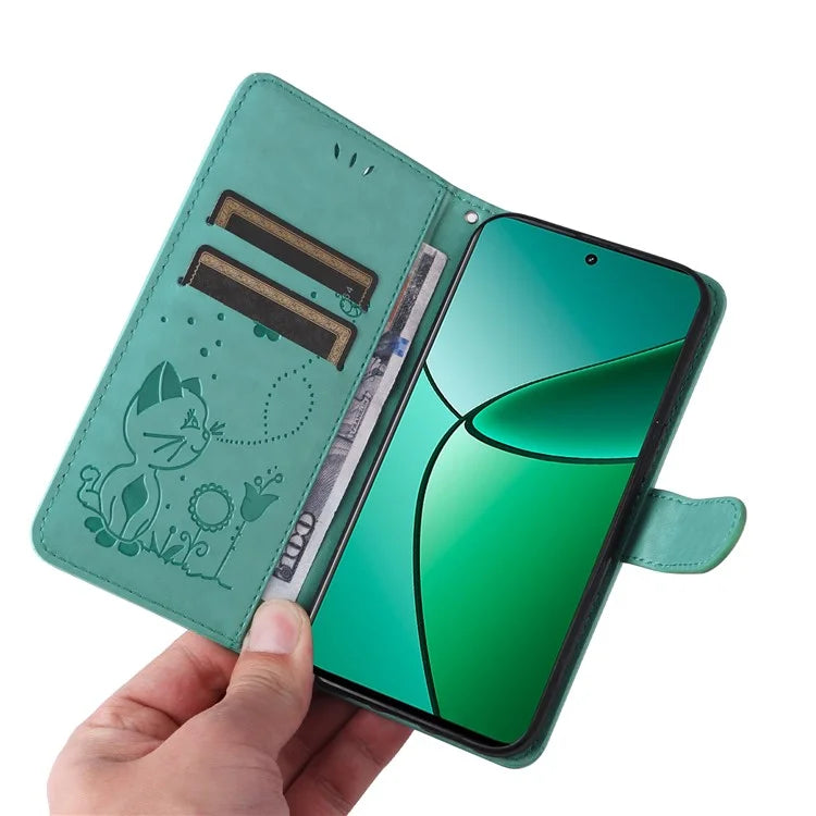 KT Imprinting Flower Series-4 For Realme Narzo 70 5G / Narzo 70 Pro 5G / P1 5G / 12 4G / 12+ 5G Case Cat Bee Pattern Leather Phone Cover