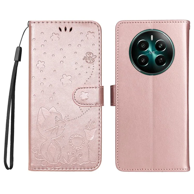 KT Imprinting Flower Series-4 For Realme Narzo 70 5G / Narzo 70 Pro 5G / P1 5G / 12 4G / 12+ 5G Case Cat Bee Pattern Leather Phone Cover