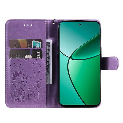 KT Imprinting Flower Series-4 For Realme Narzo 70 5G / Narzo 70 Pro 5G / P1 5G / 12 4G / 12+ 5G Case Cat Bee Pattern Leather Phone Cover
