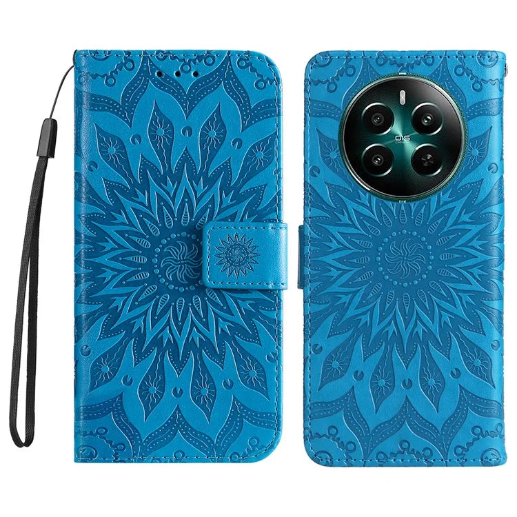 KT Imprinting Flower Series-1 For Realme Narzo 70 5G / Narzo 70 Pro 5G / P1 5G / 12 4G / 12+ 5G Case Sunflower Leather Wallet Phone Cover