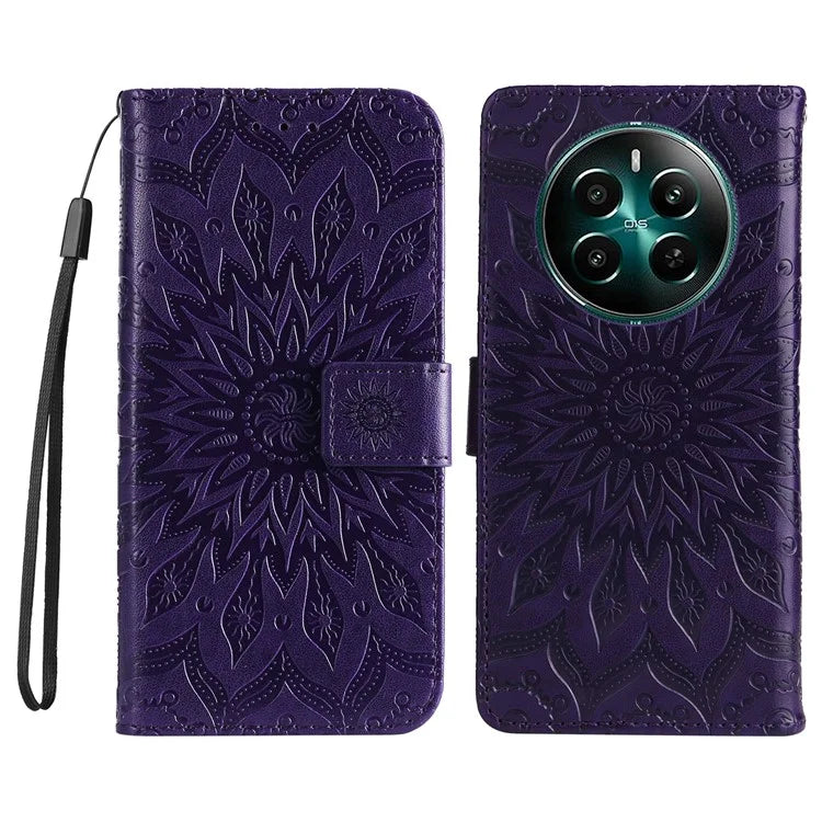KT Imprinting Flower Series-1 For Realme Narzo 70 5G / Narzo 70 Pro 5G / P1 5G / 12 4G / 12+ 5G Case Sunflower Leather Wallet Phone Cover
