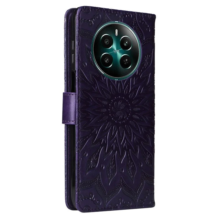 KT Imprinting Flower Series-1 For Realme Narzo 70 5G / Narzo 70 Pro 5G / P1 5G / 12 4G / 12+ 5G Case Sunflower Leather Wallet Phone Cover
