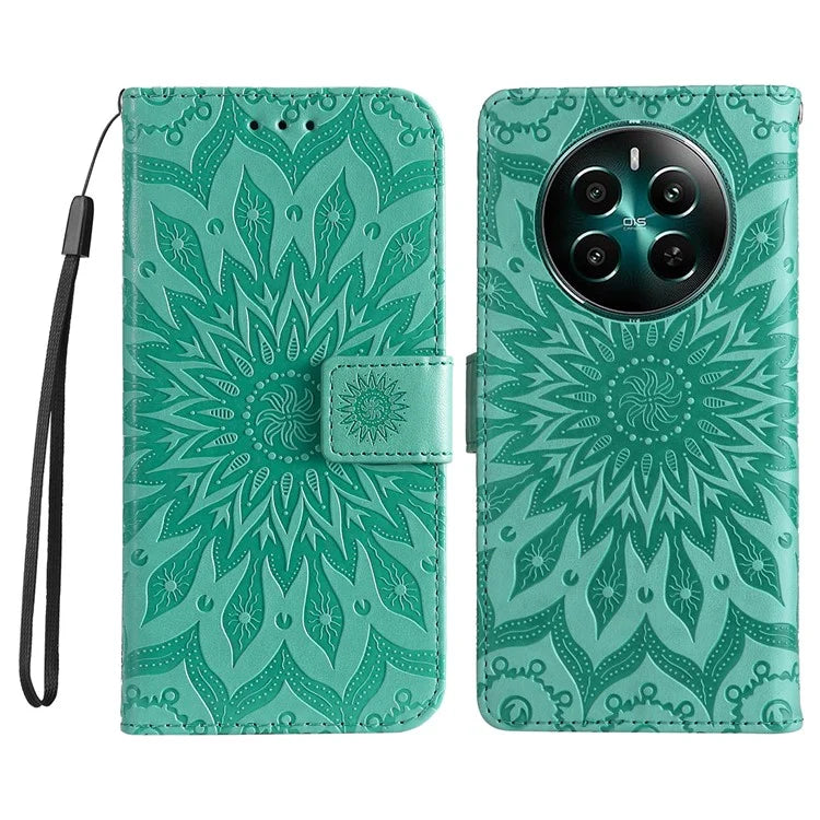 KT Imprinting Flower Series-1 For Realme Narzo 70 5G / Narzo 70 Pro 5G / P1 5G / 12 4G / 12+ 5G Case Sunflower Leather Wallet Phone Cover