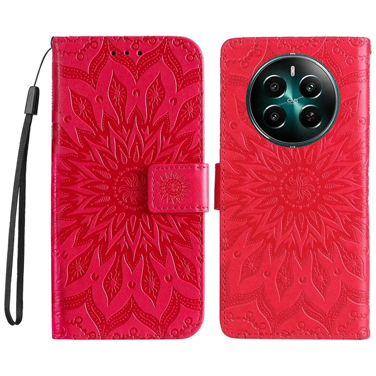 KT Imprinting Flower Series-1 For Realme Narzo 70 5G / Narzo 70 Pro 5G / P1 5G / 12 4G / 12+ 5G Case Sunflower Leather Wallet Phone Cover