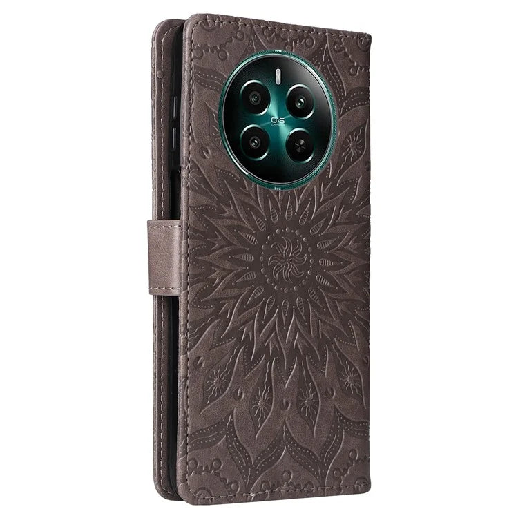 KT Imprinting Flower Series-1 For Realme Narzo 70 5G / Narzo 70 Pro 5G / P1 5G / 12 4G / 12+ 5G Case Sunflower Leather Wallet Phone Cover