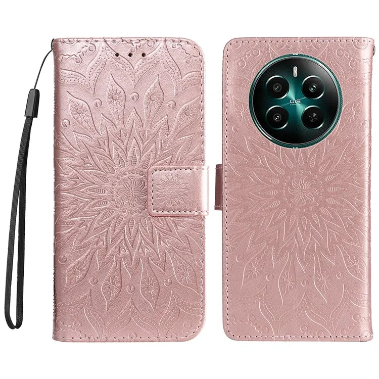 KT Imprinting Flower Series-1 For Realme Narzo 70 5G / Narzo 70 Pro 5G / P1 5G / 12 4G / 12+ 5G Case Sunflower Leather Wallet Phone Cover