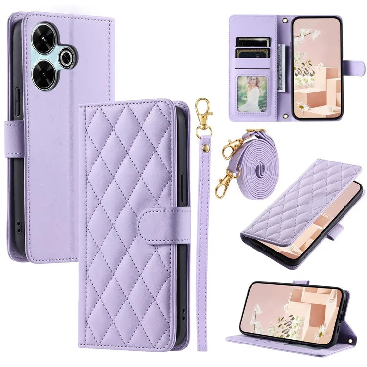 For Xiaomi Redmi 13 5G / 4G / Poco M6 4G / Redmi Note 13R 5G Wallet Case Rhombus Grid PU Leather Phone Cover