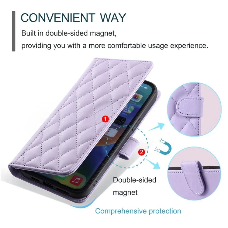 For Xiaomi Redmi 13 5G / 4G / Poco M6 4G / Redmi Note 13R 5G Wallet Case Rhombus Grid PU Leather Phone Cover