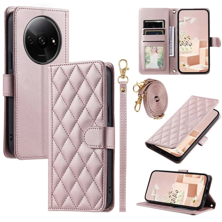 For Xiaomi Poco C61 4G / Redmi A3 4G Wallet Case Rhombus Grid PU Leather Phone Cover