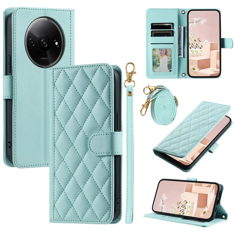 For Xiaomi Poco C61 4G / Redmi A3 4G Wallet Case Rhombus Grid PU Leather Phone Cover