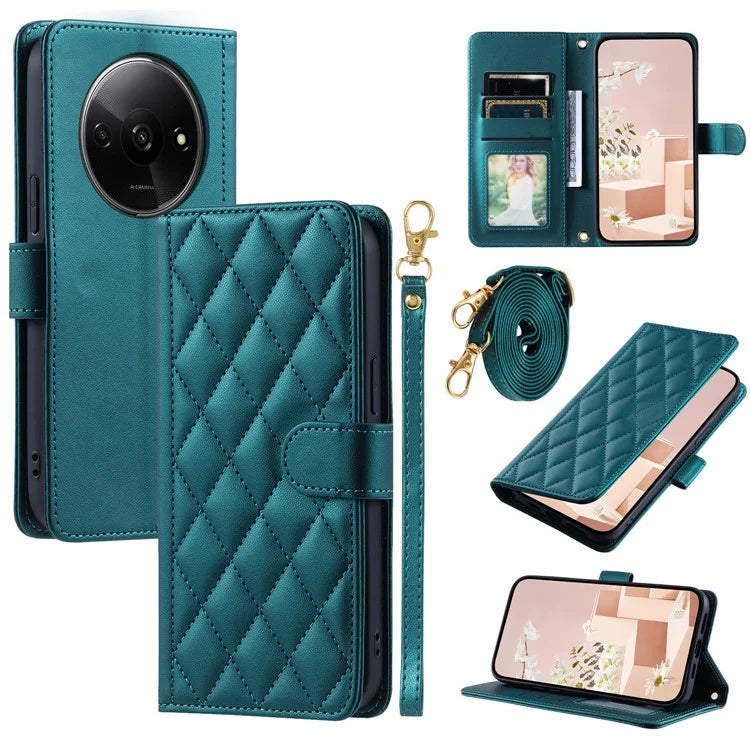 For Xiaomi Poco C61 4G / Redmi A3 4G Wallet Case Rhombus Grid PU Leather Phone Cover