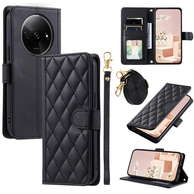For Xiaomi Poco C61 4G / Redmi A3 4G Wallet Case Rhombus Grid PU Leather Phone Cover
