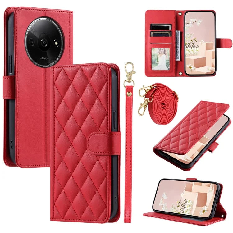 For Xiaomi Poco C61 4G / Redmi A3 4G Wallet Case Rhombus Grid PU Leather Phone Cover
