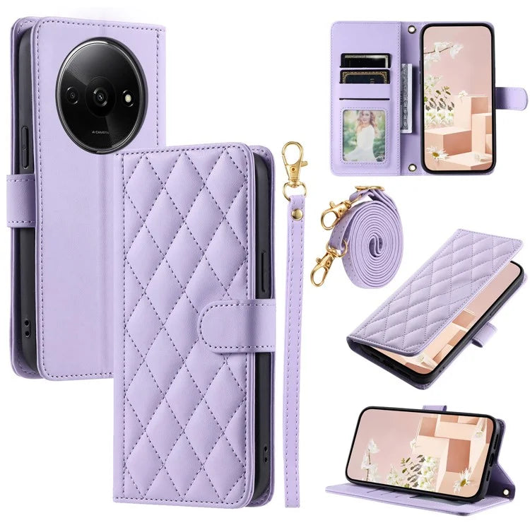 For Xiaomi Poco C61 4G / Redmi A3 4G Wallet Case Rhombus Grid PU Leather Phone Cover