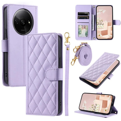 For Xiaomi Poco C61 4G / Redmi A3 4G Wallet Case Rhombus Grid PU Leather Phone Cover
