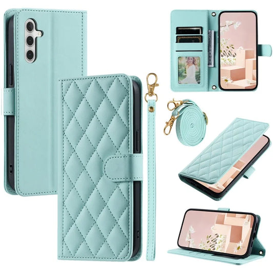 For Samsung Galaxy S24 FE Wallet Case Rhombus Grid PU Leather Phone Cover